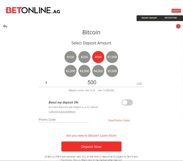 BetOnline Enter Bitcoin